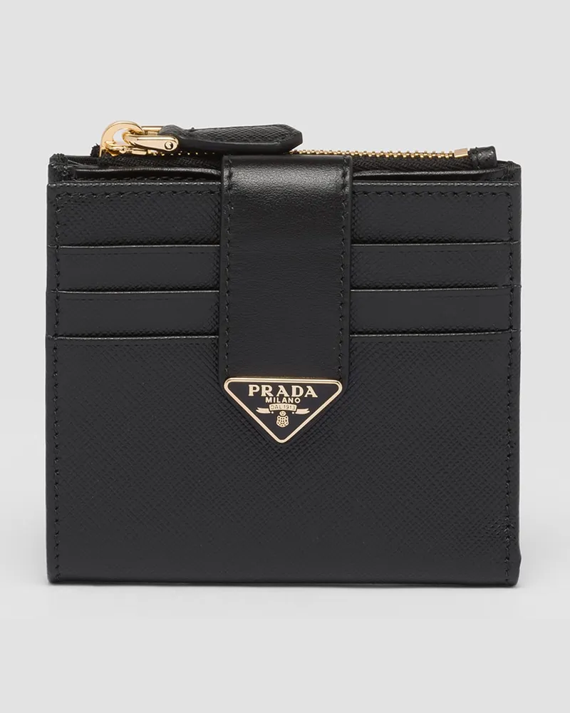 Prada Kleine Geldbörse Aus Saffiano Und Leder, Damen, Schwarz Schwarz