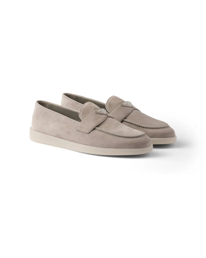 Prada Loafer Aus Wildleder, Herren, Wolkengrau, Größe 12 Wolkengrau