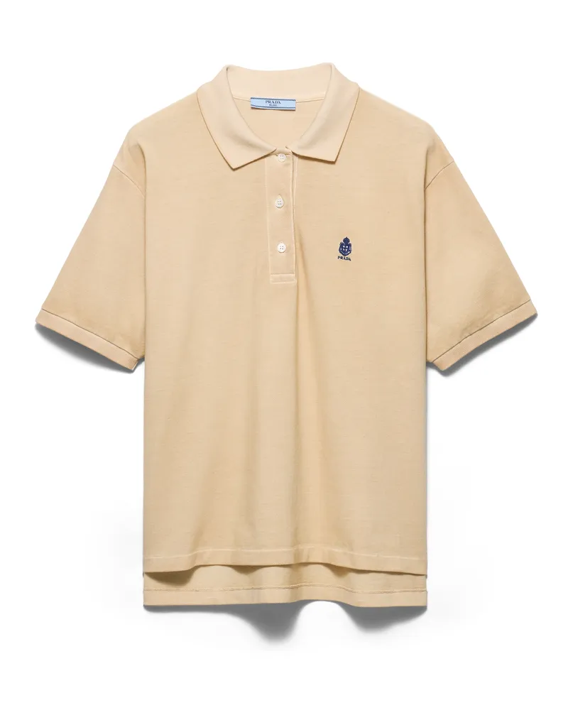 Prada Poloshirt Aus Piqué, Damen, Wüstenbeige, Größe Wüstenbeige