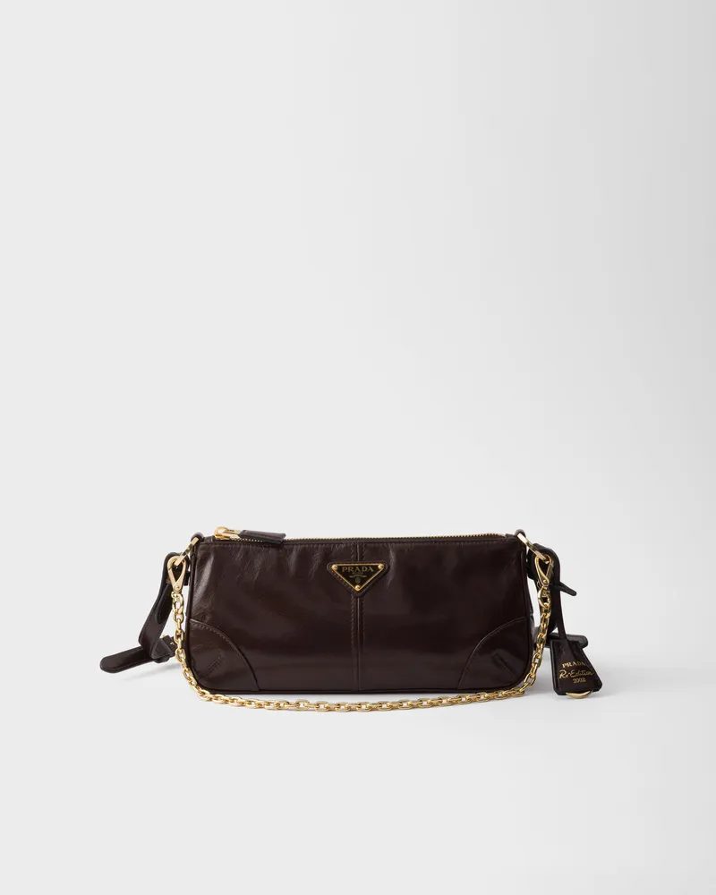 Prada Re-Edition 2002 Mittelgroße Schultertasche aus Leder Dunkelbraun