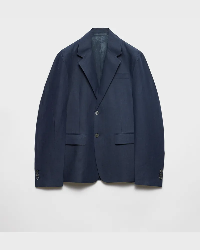 Prada Einreihige Jacke aus Leinen Ostseeblau