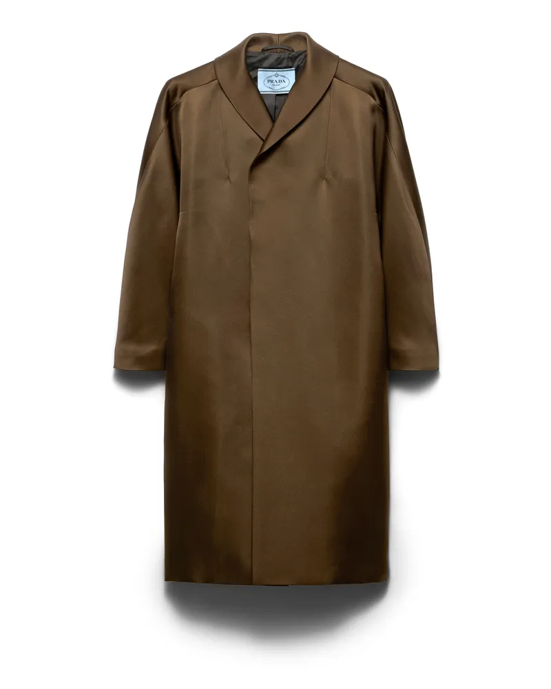 Prada Einreihiger Mantel Aus Doppelsatin, Damen, Selva Grün, Größe Selva