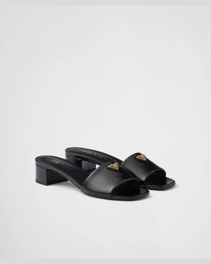 Prada Sandalen aus Saffiano-Lackleder Schwarz