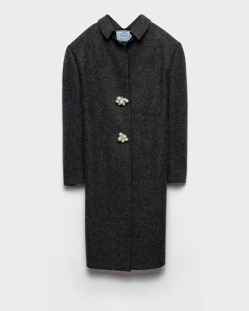 Prada Mantel aus Shetlandwolle mit Schmuckknöpfen Schiefergrau