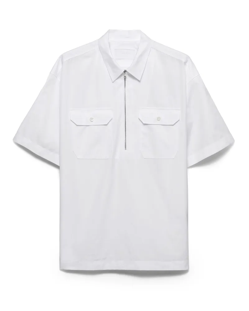 Prada Kurzärmliges Hemd Aus Baumwolle, Herren, Weiss, Größe Weiss