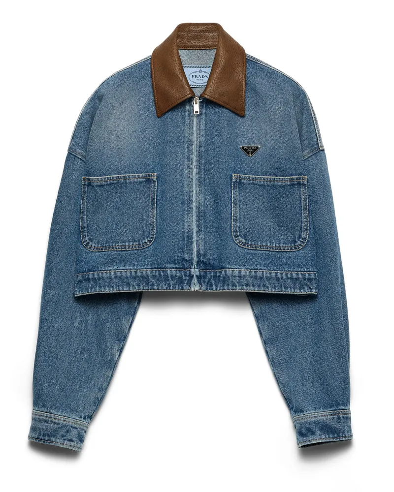 Prada Kurze Jacke Aus Denim, Damen, Hellblau, Größe Hellblau