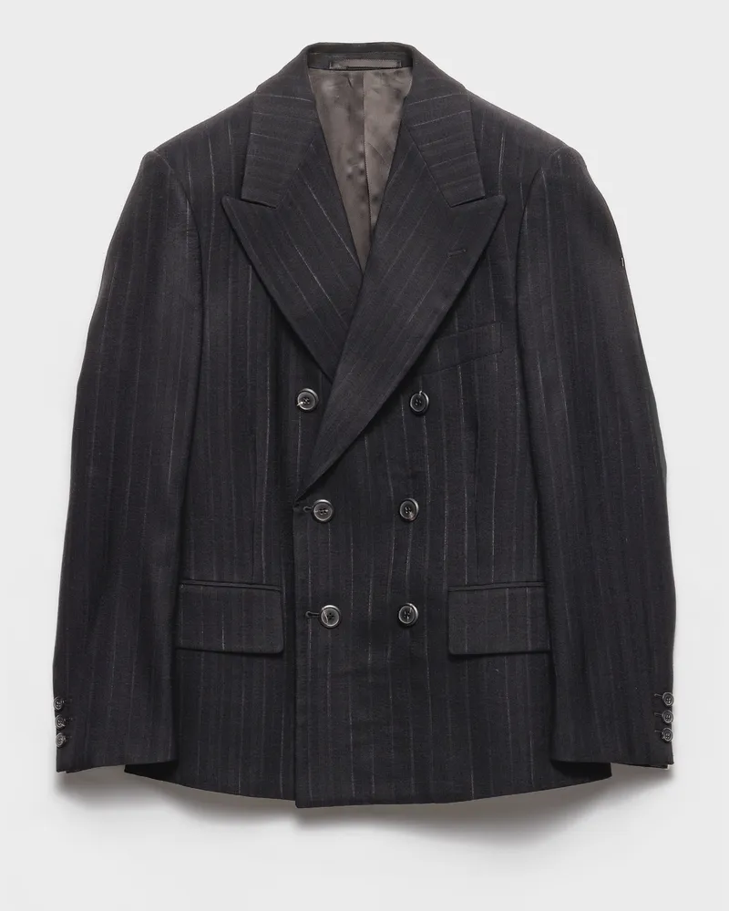 Prada Doppelreihige Jacke aus Wollgemisch Schwarz