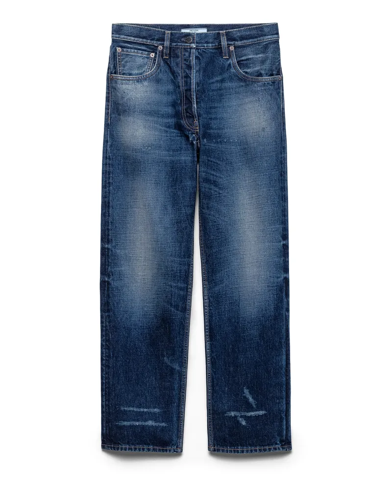 Prada Five-pocket-jeans Aus Gewaschenem Denim, Damen, Blau, Größe Blau