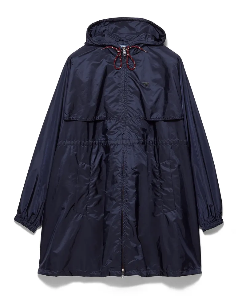 Prada Leichter Regenmantel Mit Kapuze Aus Re-nylon, Damen, Blau, Größe Blau