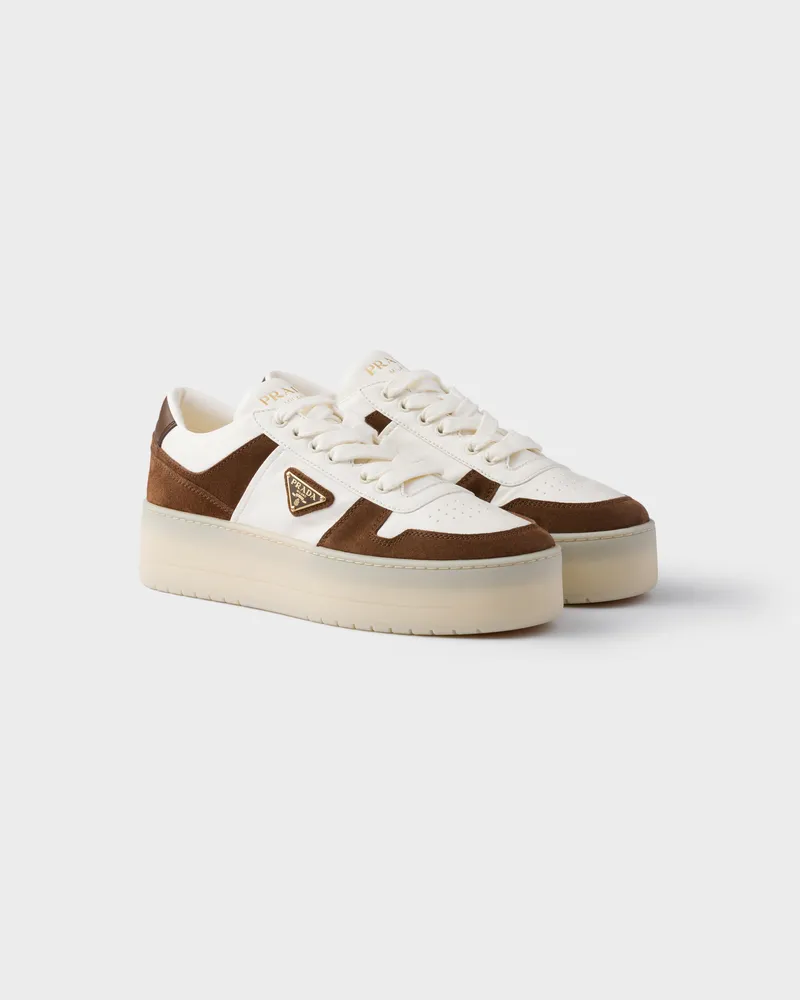 Prada Downtown Bold Sneaker aus Nappa-Leder und Wildleder Kakaobraun