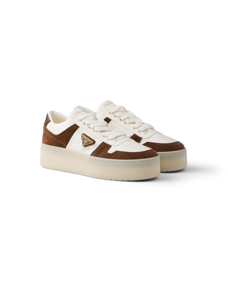 Prada Downtown Bold Sneaker Aus Nappa-leder Und Wildleder, Damen, Kakaobraun, Größe Kakaobraun