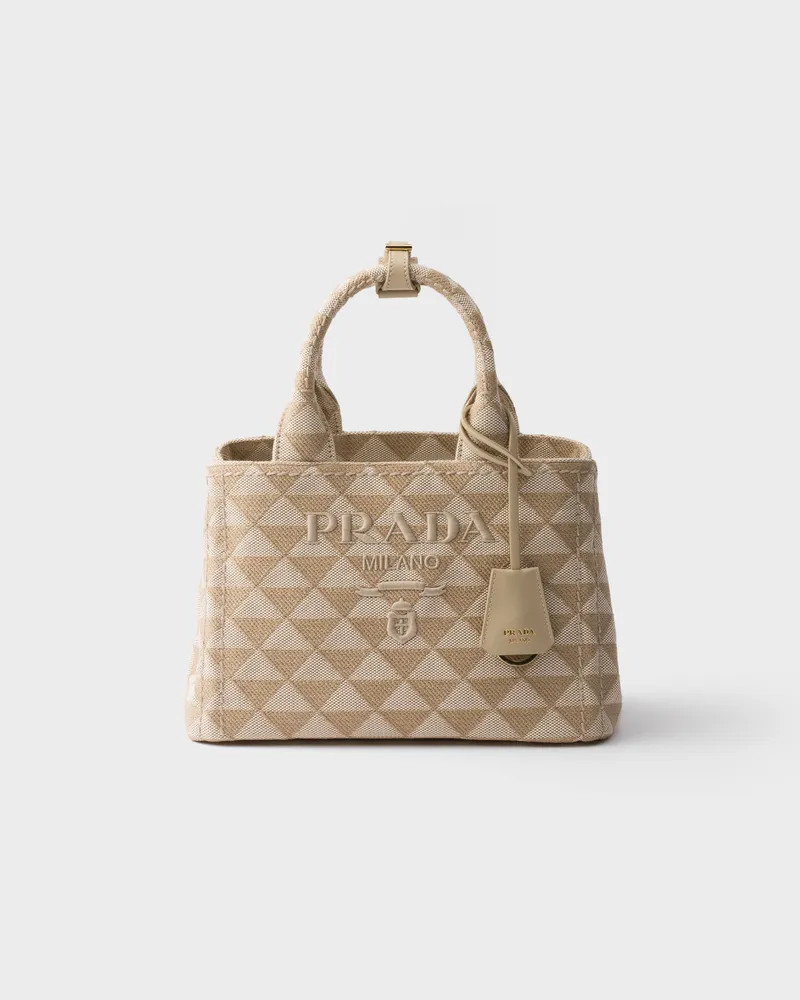Prada Kleine Handtasche aus besticktem Stoff Hellbraun