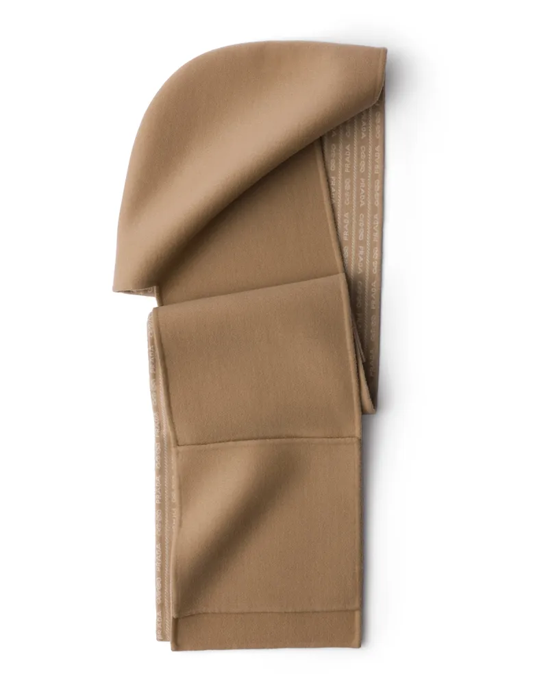 Prada Kapuzenschal Aus Doppelter Wolle, Damen, Kamel/weiß Kamel