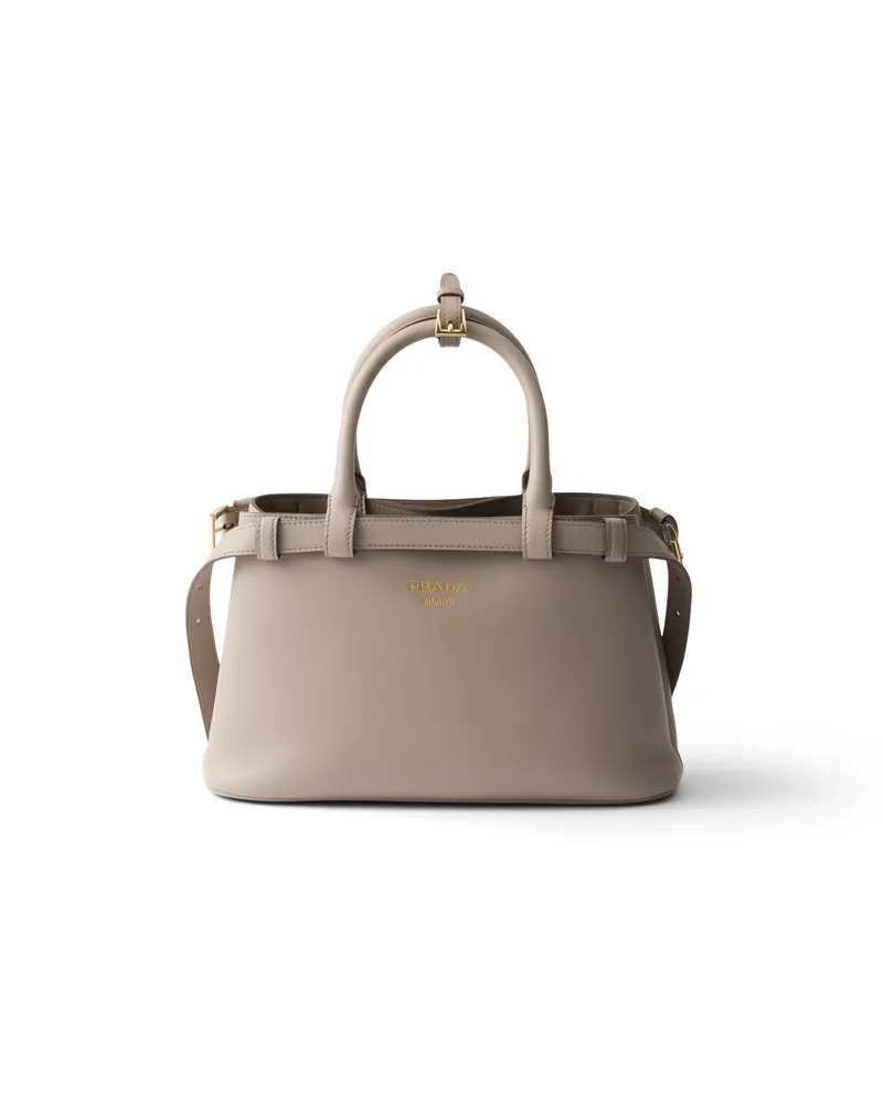 Prada Kleine  Buckle Handtasche Aus Leder Mit Doppeltem Gürtel, Damen, Bimsstein Bimsstein