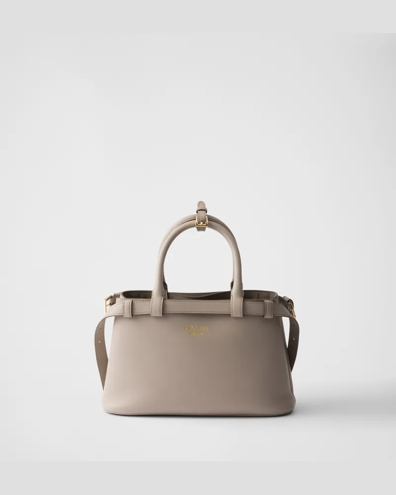 Prada Kleine  Buckle Handtasche aus Leder mit doppeltem Gürtel Bimsstein