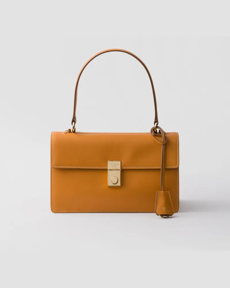 Prada Mittelgroße  Soft Sound Schultertasche aus Leder Bernstein