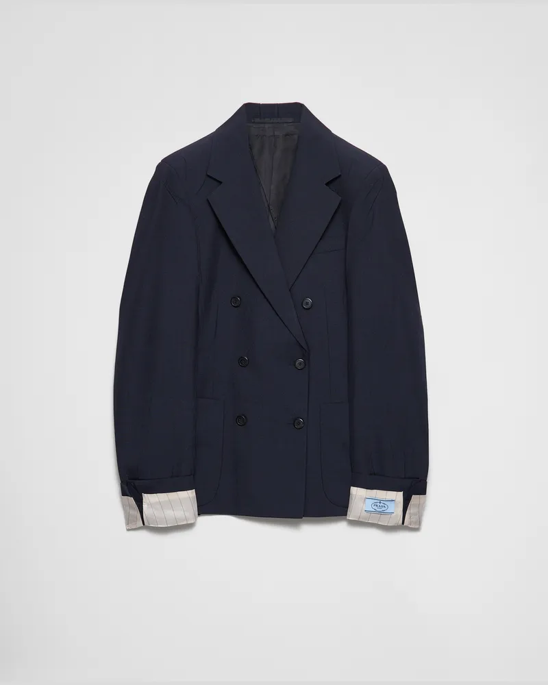 Prada Doppelreihige Jacke aus Kid Mohair Blau
