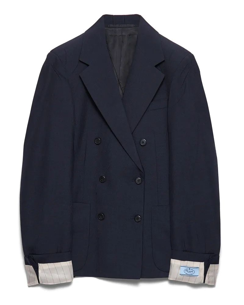 Prada Doppelreihige Jacke Aus Kid Mohair, Damen, Blau, Größe Blau