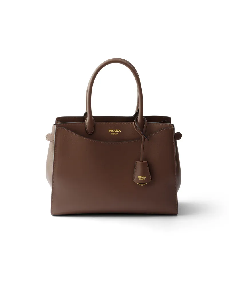 Prada Große  Prelude Handtasche Aus Leder, Damen, Palisander Palisander