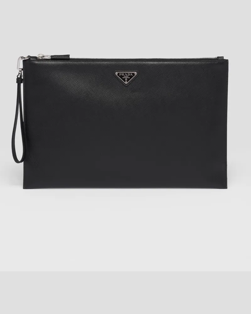 Prada Pochette aus Saffiano Leder Schwarz