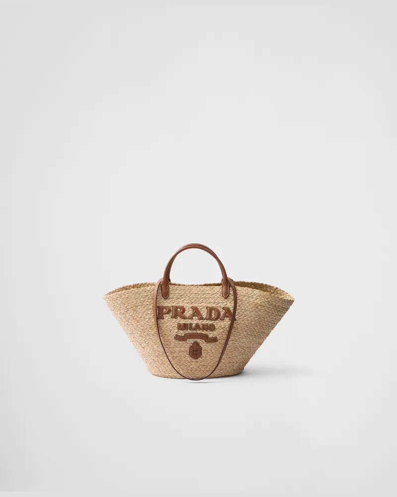 Prada Großer Shopper aus Raphiabast und Leder Beige
