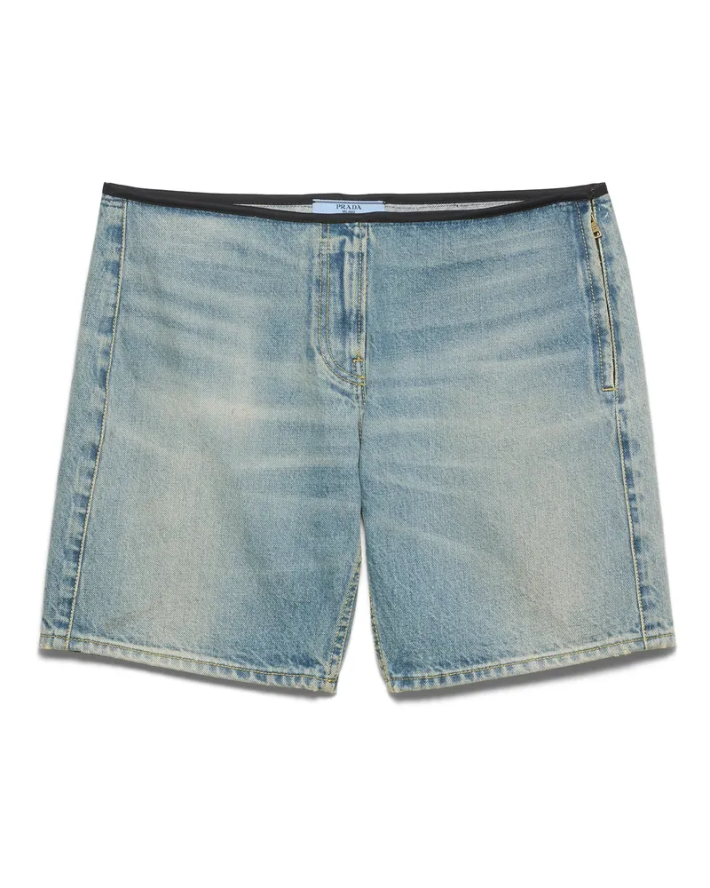 Prada Bermudas Aus Gewaschenem Denim, Damen, Blau, Größe Blau