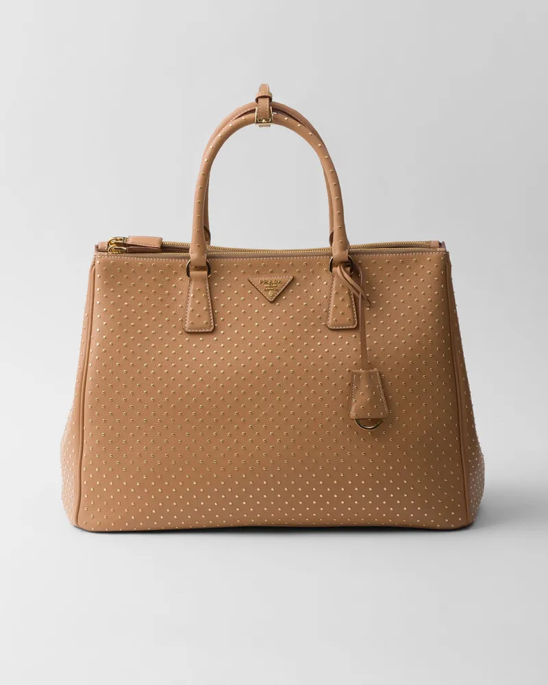 Prada Extragroße  Galleria Tasche aus Leder mit Nieten Natur