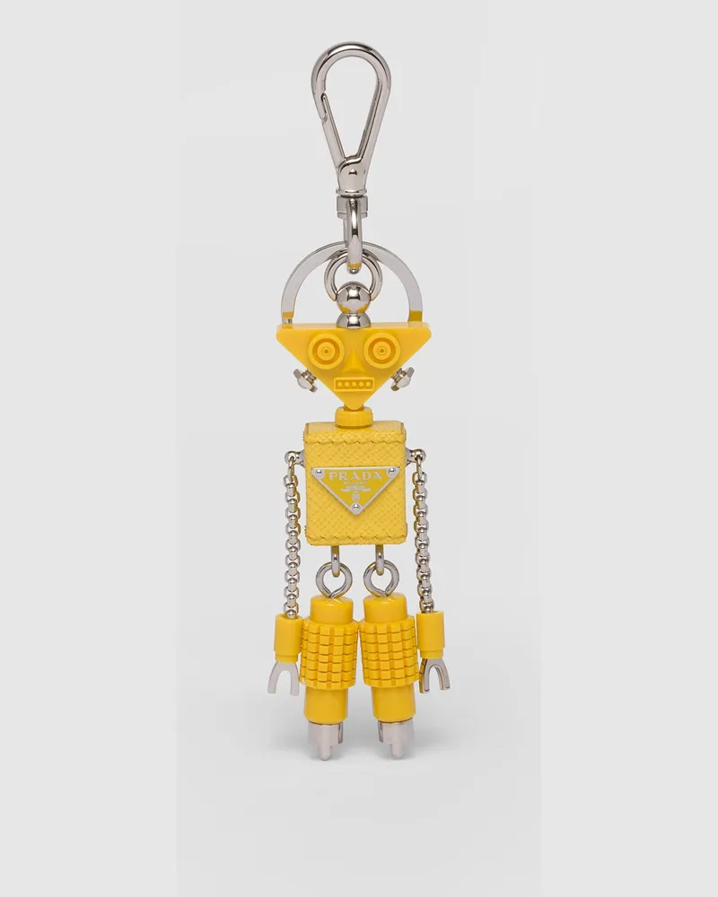 Prada Roboter-Taschenanhänger aus Saffiano-Leder Sonnengelb