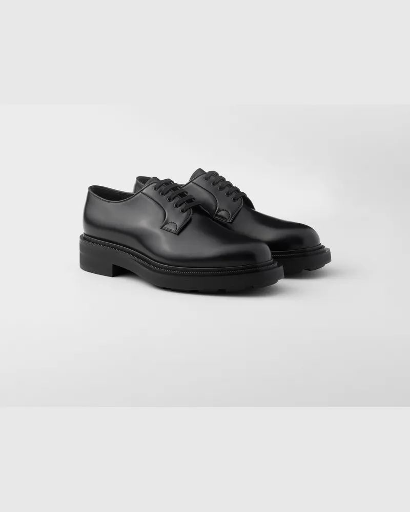 Prada Derby-Schuhe aus gebürstetem Leder Schwarz