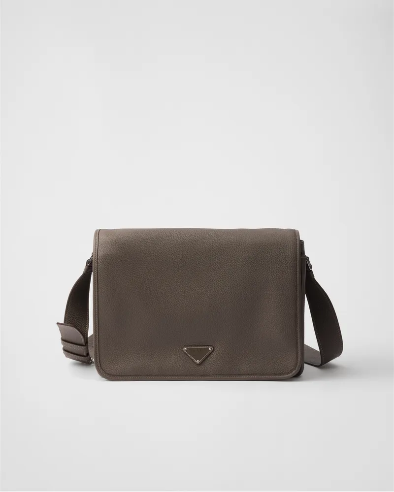 Prada Schultertasche aus Leder Bambusgrau