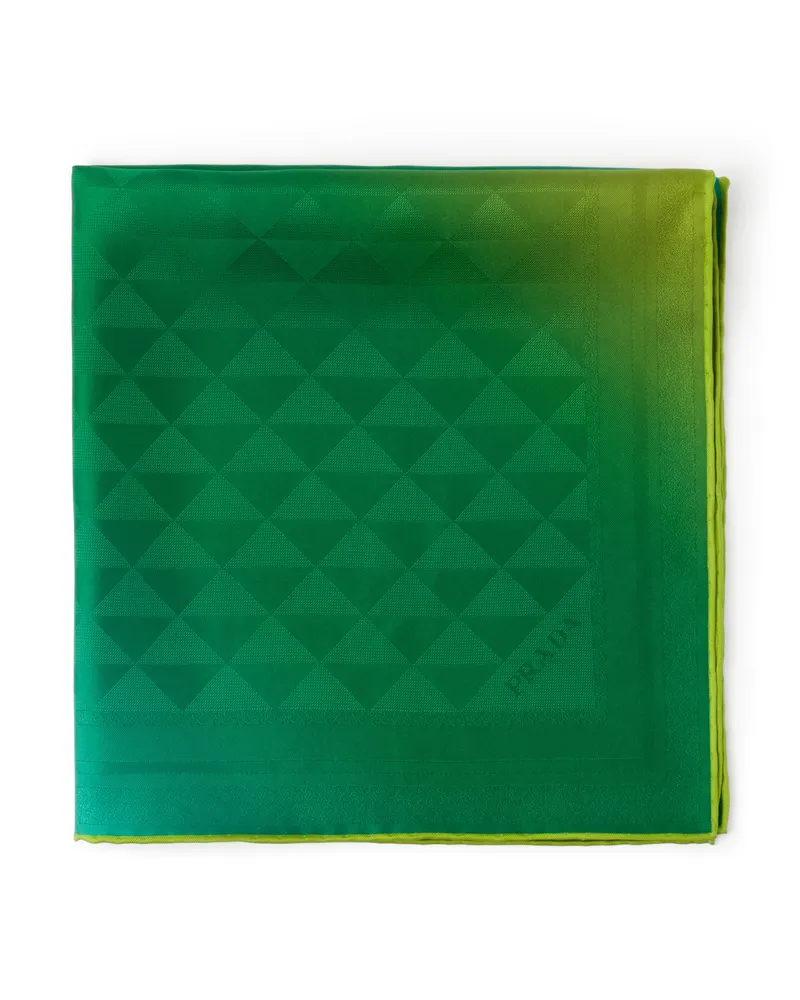 Prada Schal Aus Seidentwill Mit Print, 55 x 55, Damen, Hellgrün Hellgrün