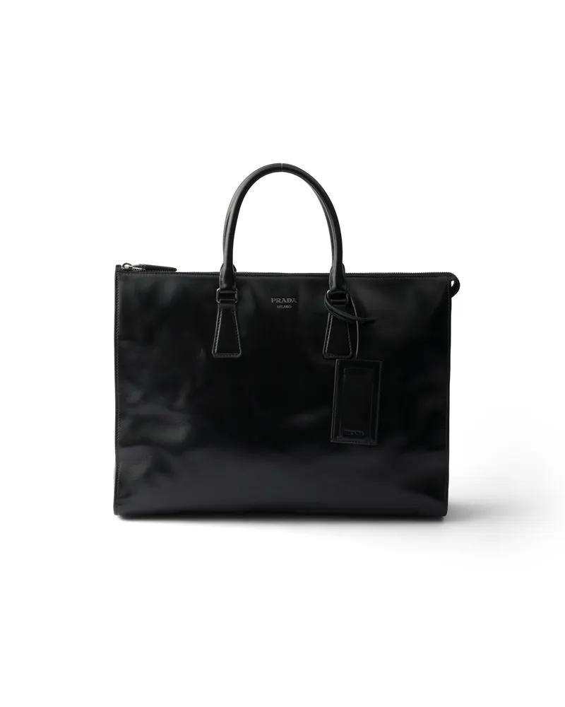 Prada Tote Bag Aus Leder, Herren, Schwarz Schwarz
