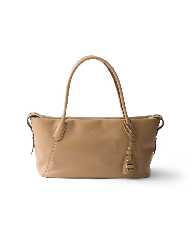 Prada Große Tote Bag Aus Leder, Damen, Sandbeige Sandbeige