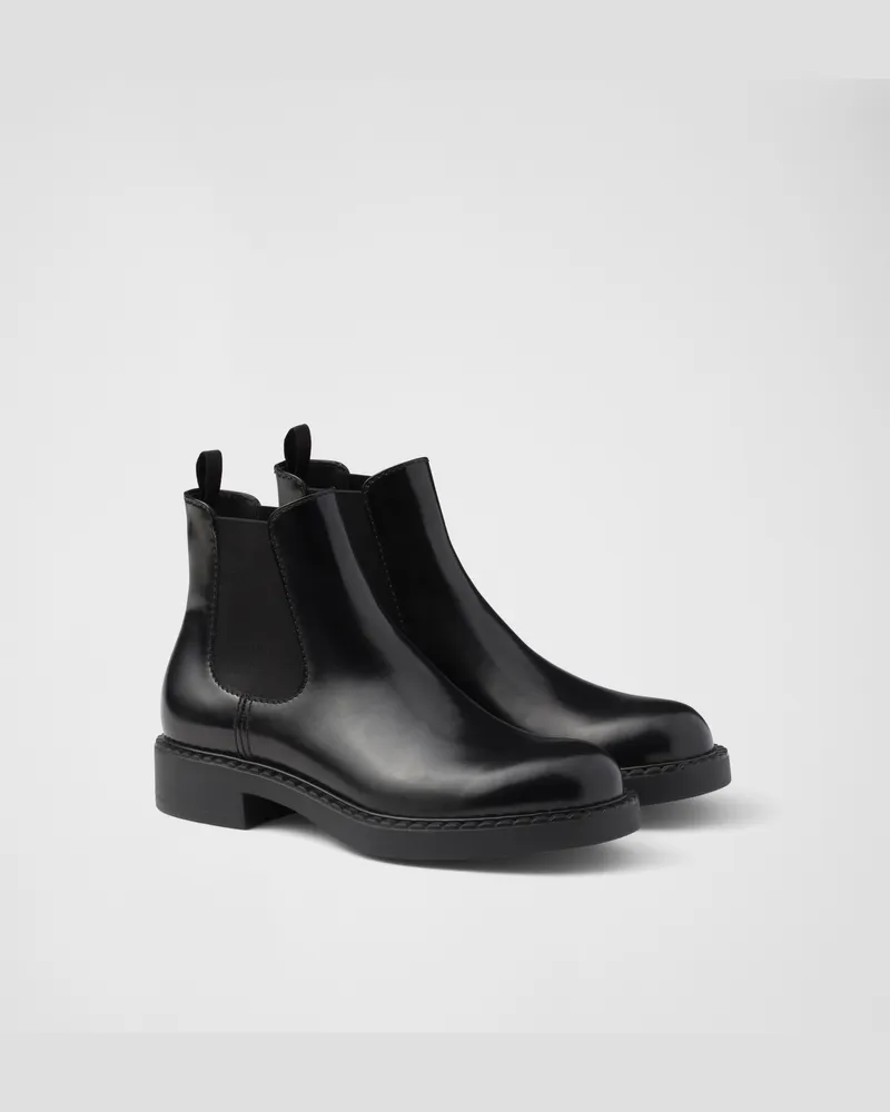 Prada Chelsea-boots Aus Gebürstetem Leder, Herren, Schwarz, Größe 12 Schwarz