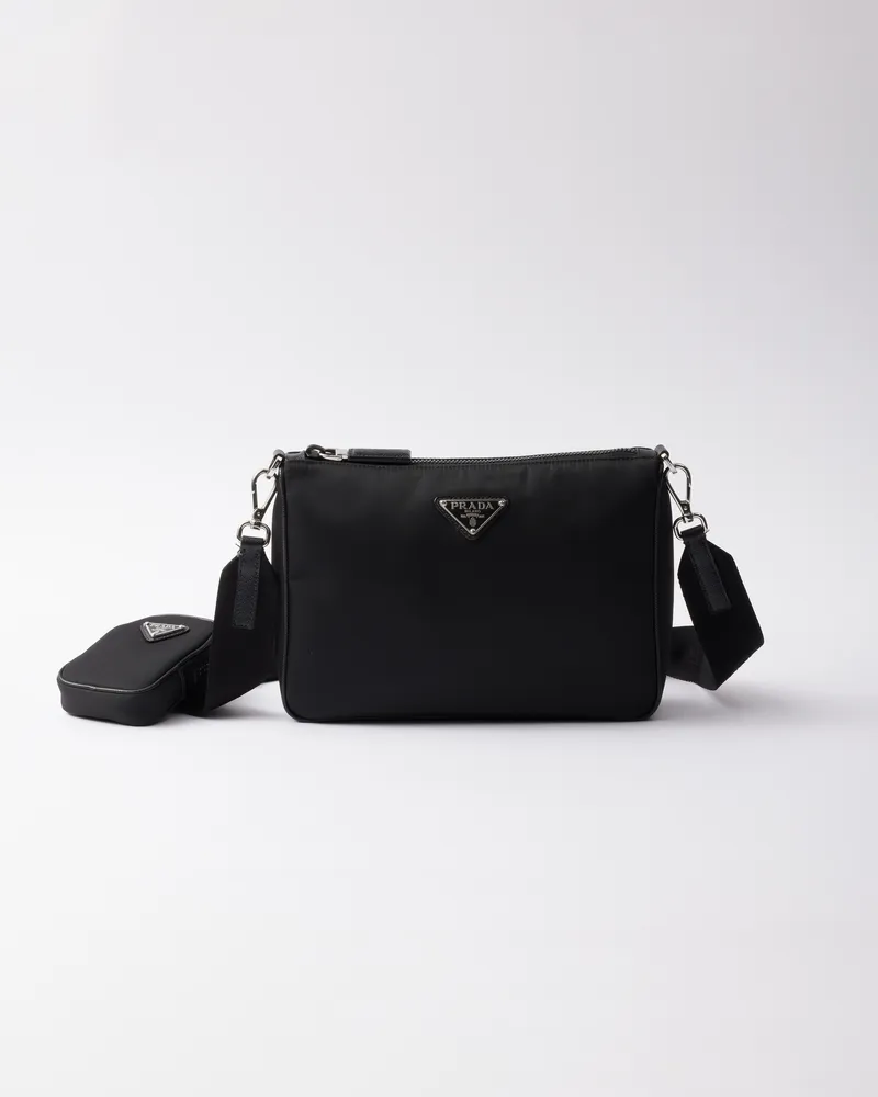 Prada Schultertasche Aus Re-nylon Und Saffiano-leder, Herren, Schwarz Schwarz