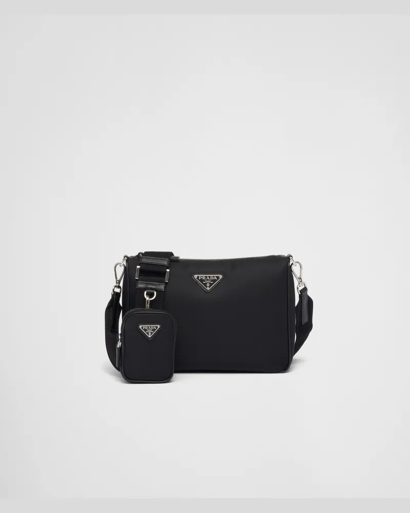 Prada Schultertasche aus Re-Nylon und Saffiano-Leder Schwarz