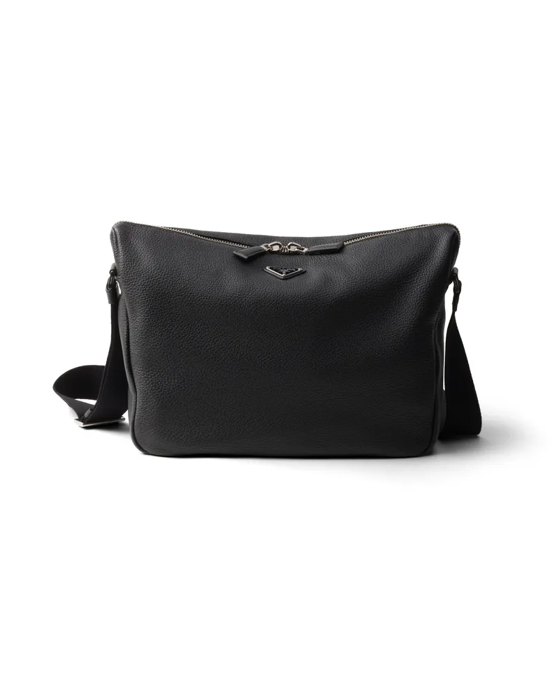 Prada Schultertasche Aus Leder, Herren, Schwarz Schwarz