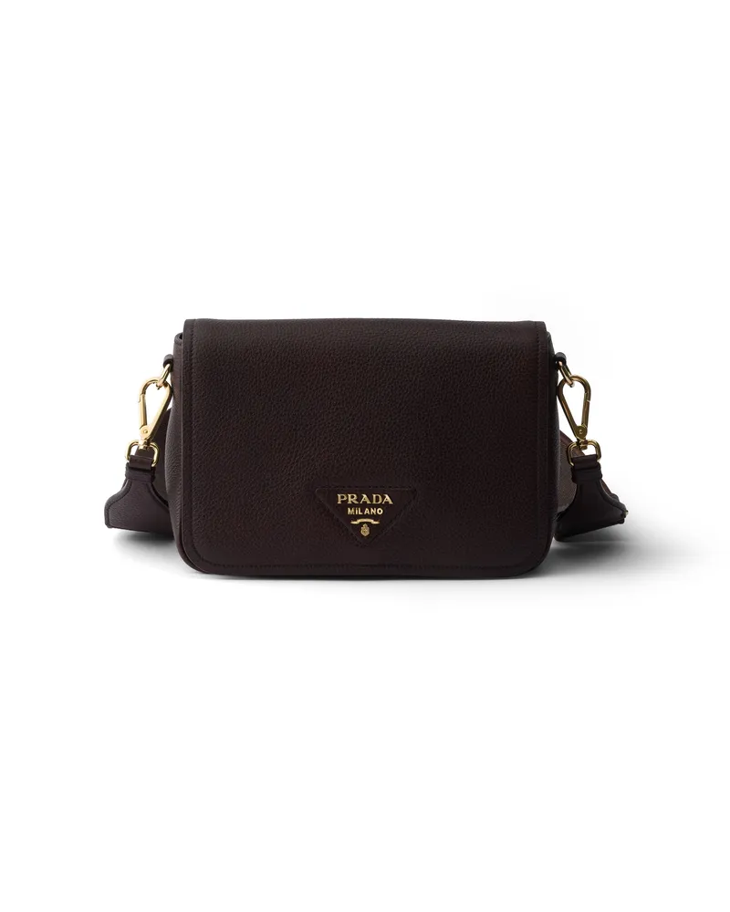 Prada Schultertasche Aus Leder, Damen, Dunkelbraun Dunkelbraun