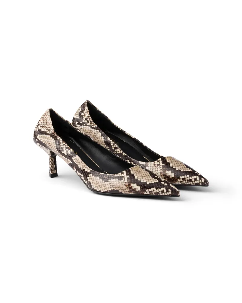 Prada Pumps Aus Bedrucktem Ayers-leder, Damen, Felsgrau, Größe Felsgrau