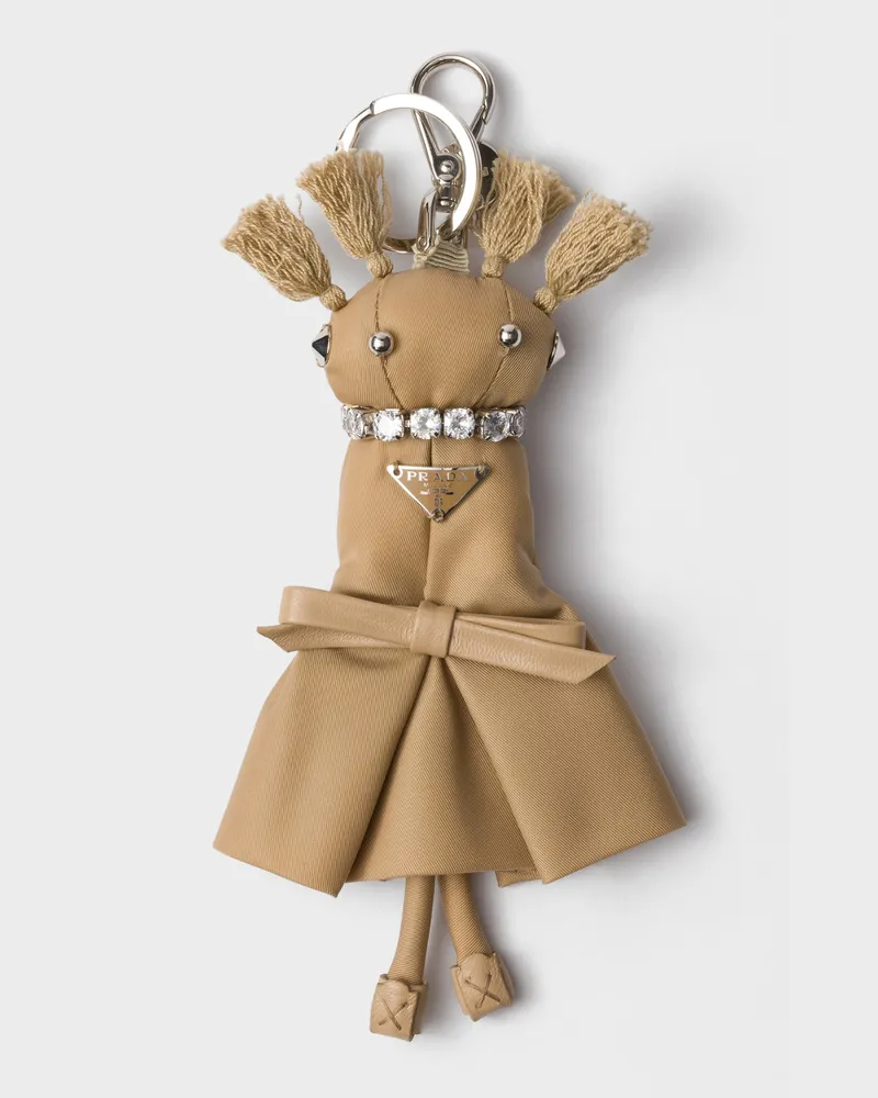 Prada Teddy-Schlüsselanhänger aus Re-Nylon Kamelbraun