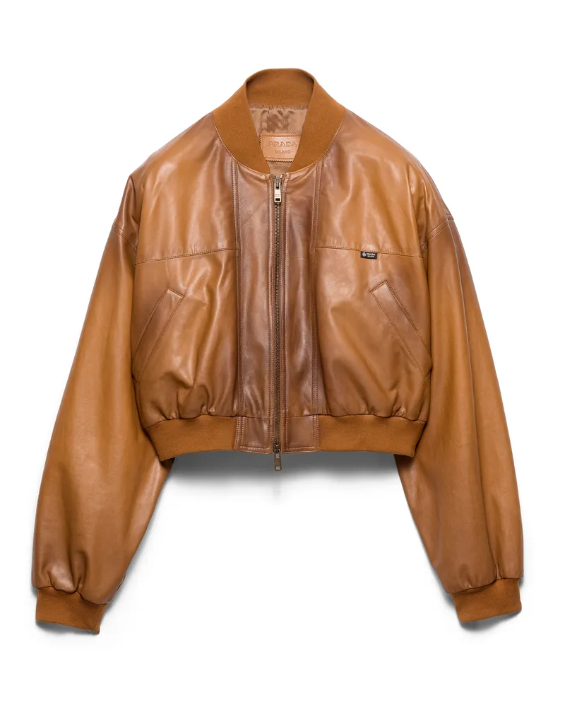 Prada Kurze Jacke Aus Nappa-leder, Damen, Hellbraun, Größe Hellbraun