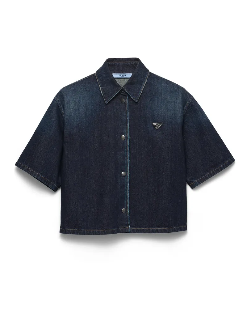 Prada Kurzärmliges Hemd Aus Denim, Damen, Blau, Größe Blau