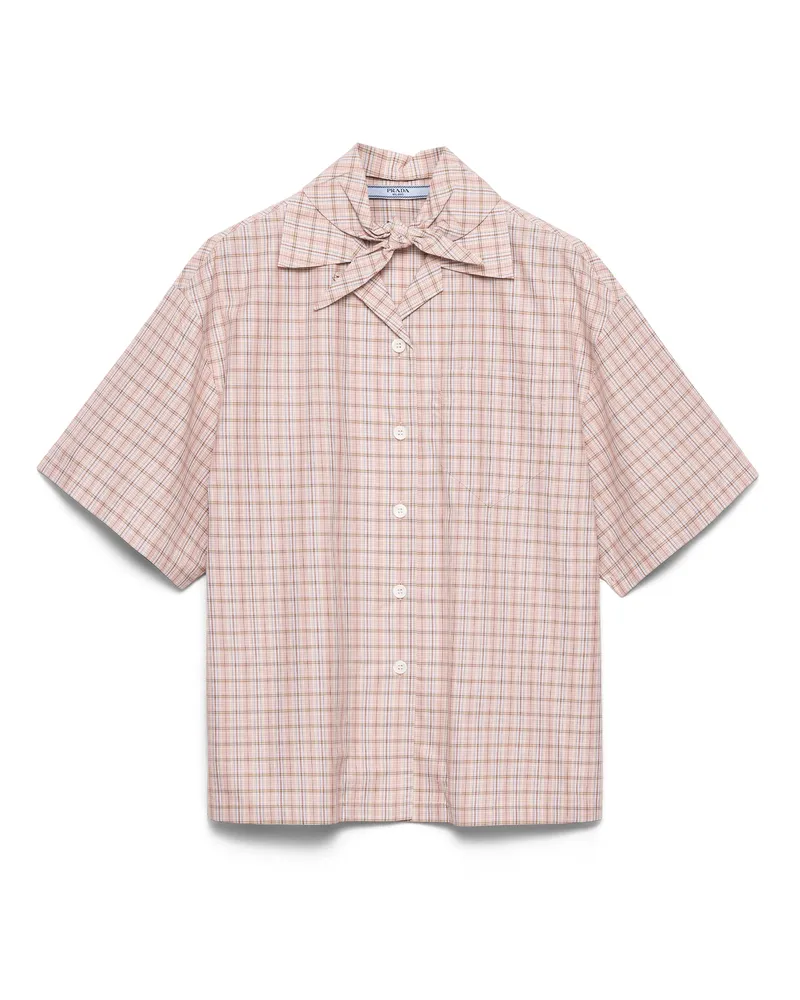 Prada Bowling-hemd Aus Madras-stoff, Damen, Alabaster/sand, Größe Alabaster