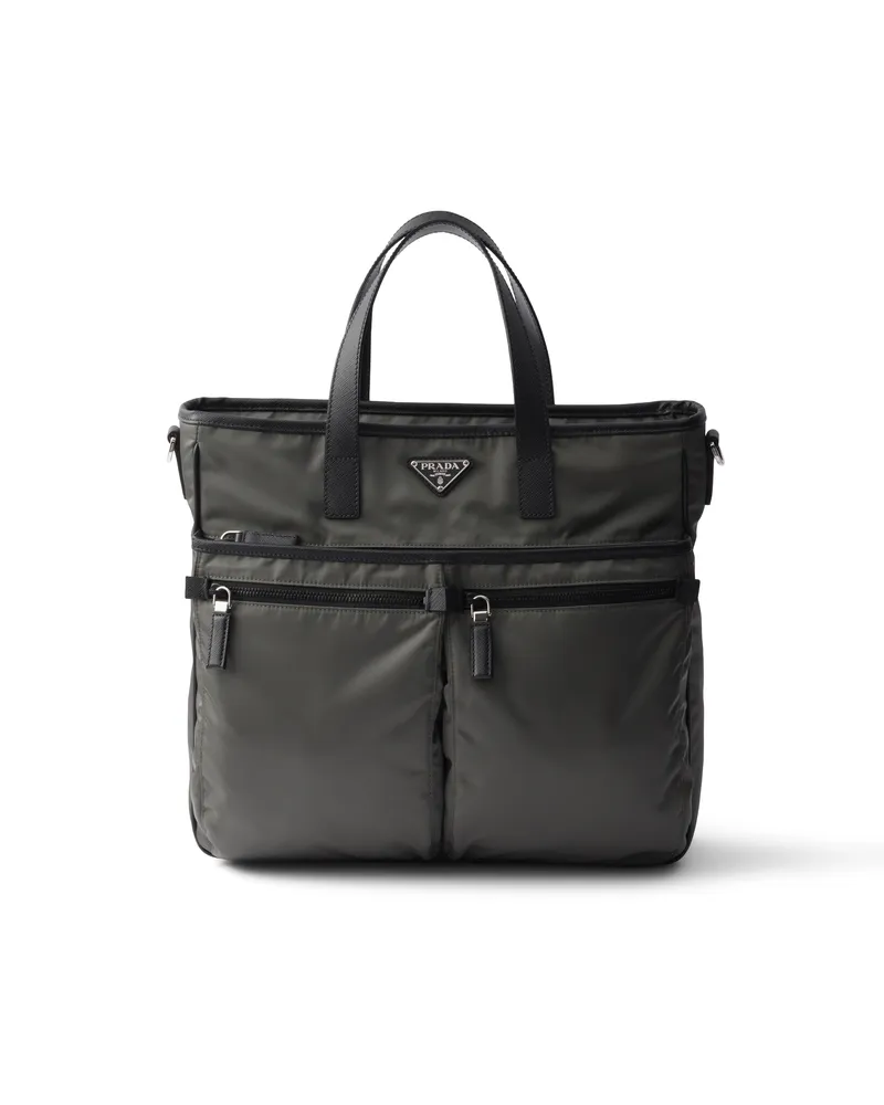 Prada Tote Bag Aus Re-nylon Und Saffiano-leder, Herren, Waldgrün Waldgrün