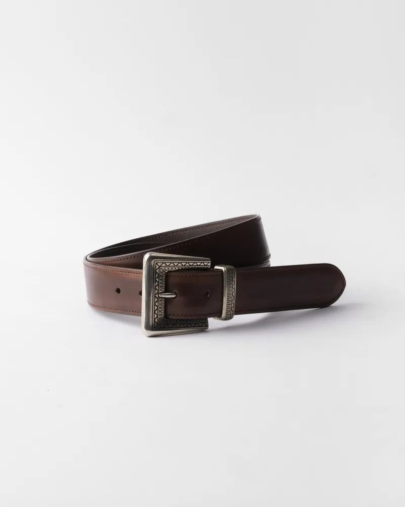 Prada Gürtel aus Leder mit Antik-Finish Ebenholz