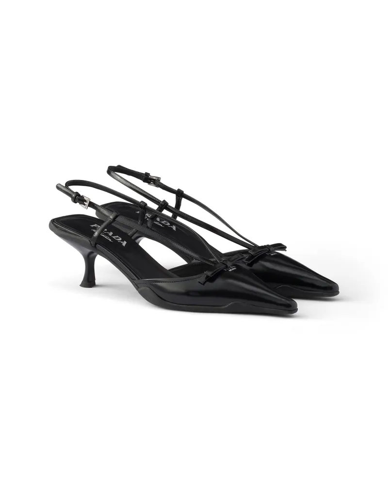 Prada Slingback-pumps Aus Gebürstetem Leder, Damen, Schwarz, Größe Schwarz