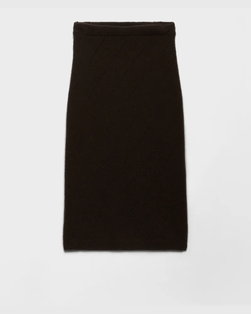 Prada Rock aus Kaschmirstrick mit Lochmuster Dunkelbraun