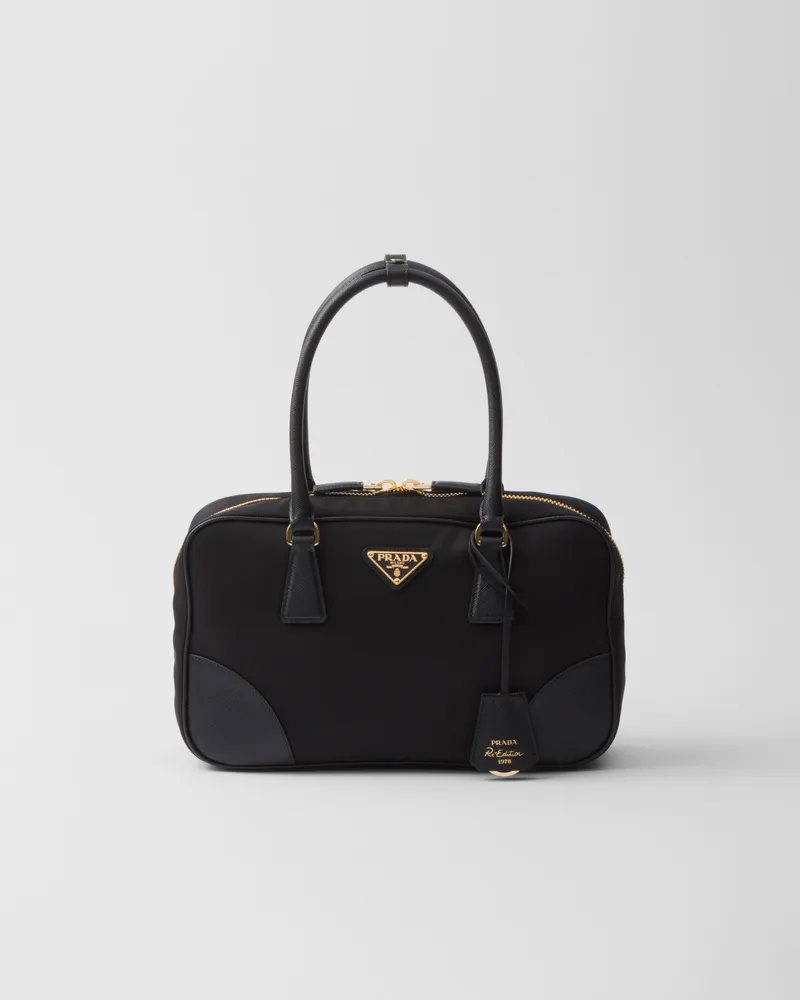 Prada Mittelgroße  Re-Edition 1978 Tasche mit zwei Griffen aus Re-Nylon und Saffiano-Leder Schwarz