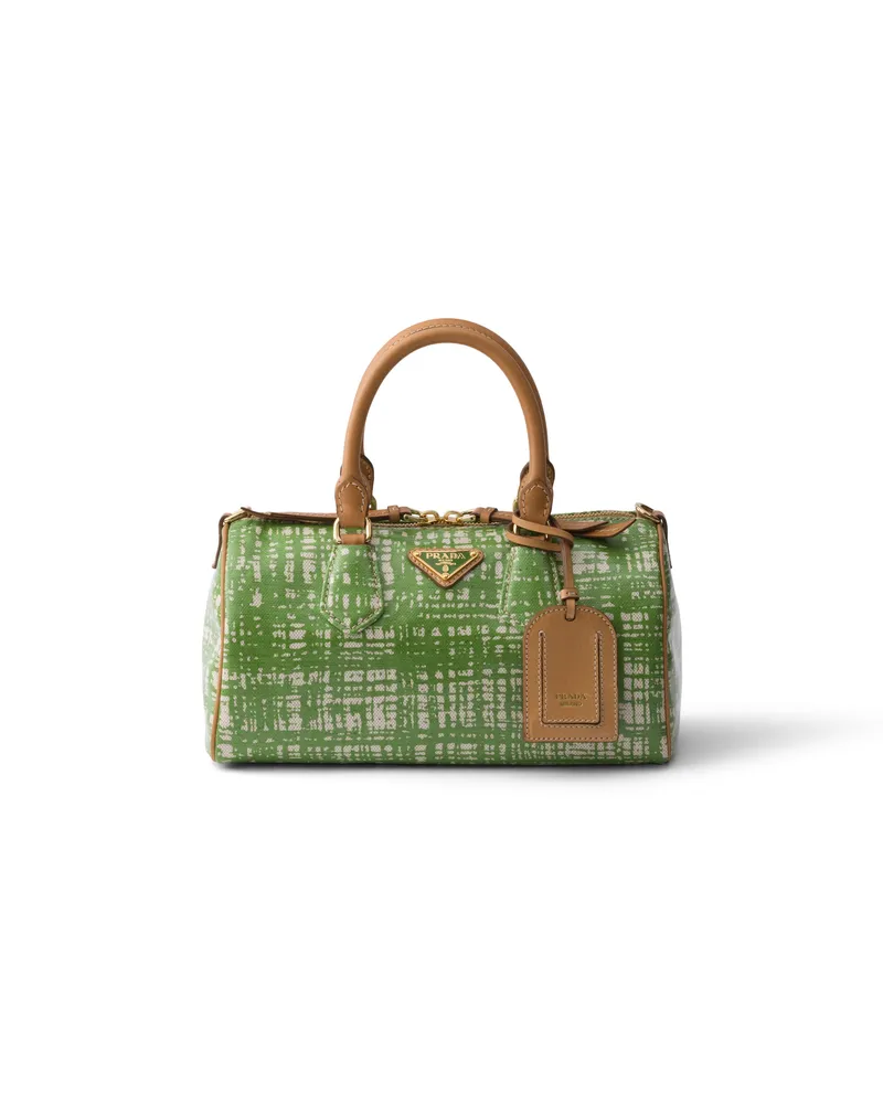 Prada Kleine Henkeltasche Aus Leinenmischgewebe Und Leder, Damen, Grün Grün
