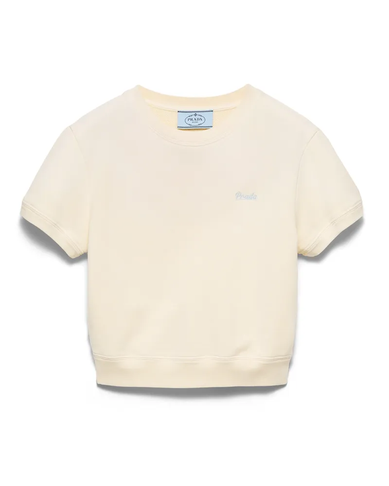 Prada T-shirt Aus Baumwollfleece Mit Rundhalsausschnitt, Damen, Gelb, Größe Gelb